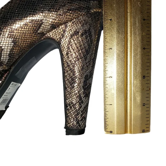 Brown Metallic Snake Print Platform Block Heels Women Sz 7 Career Workwear Pumps - Picture 12 of 13